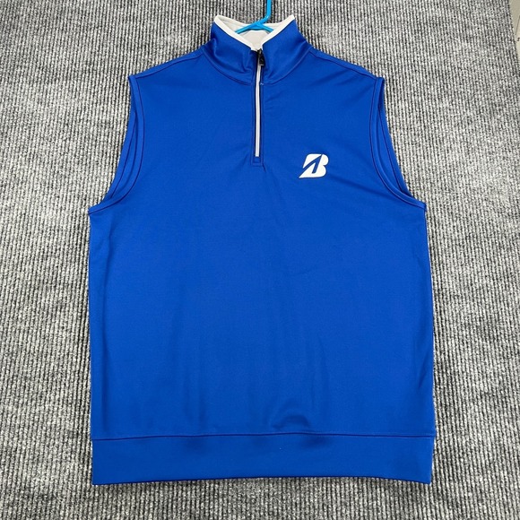Antigua Bridgestone Pullover Vest Mens Large Blue Sleeveless 1/4 Zip Mock Neck - Picture 4 of 13